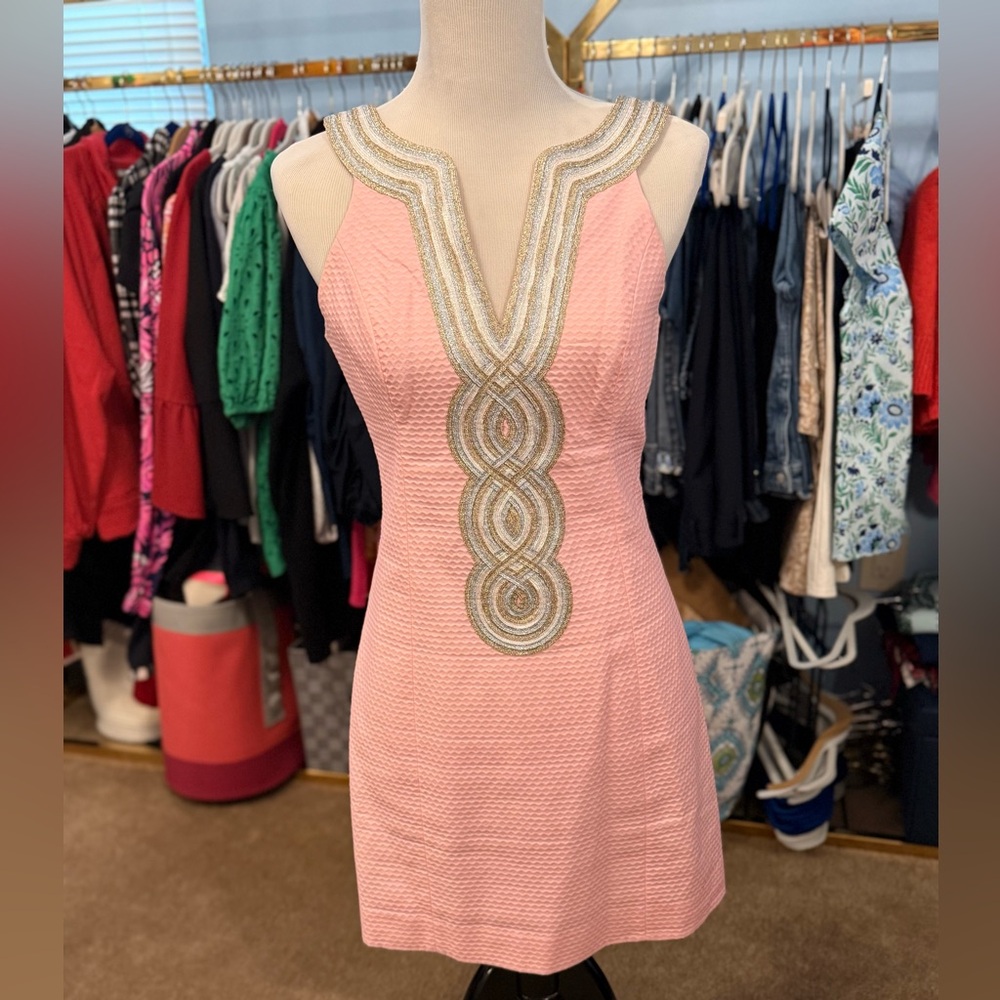 Lilly Pulitzer Pink and Gold Embellished Mini Dress
